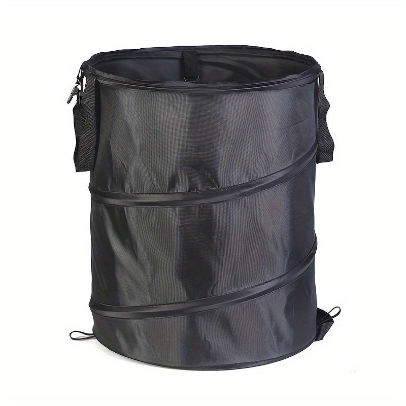 Black Portable Foldable Trash Can with Carry Handle-0