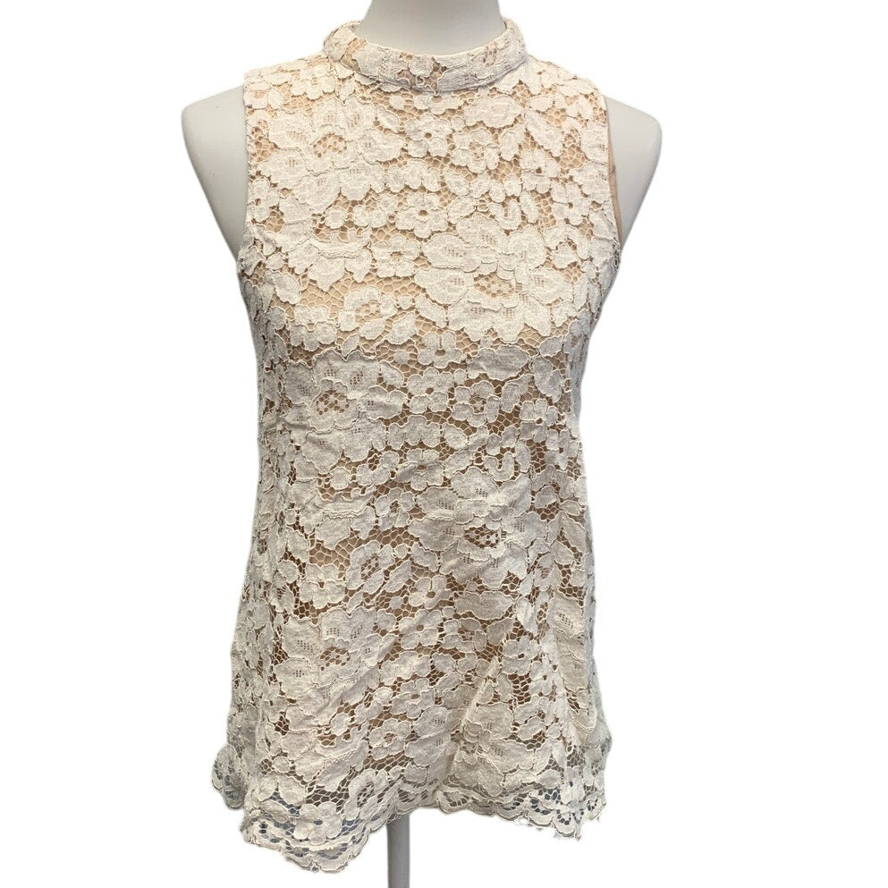Rose + Olive Womens Medium Lace Lined Sleeveless High Collar Tank Top Blouse