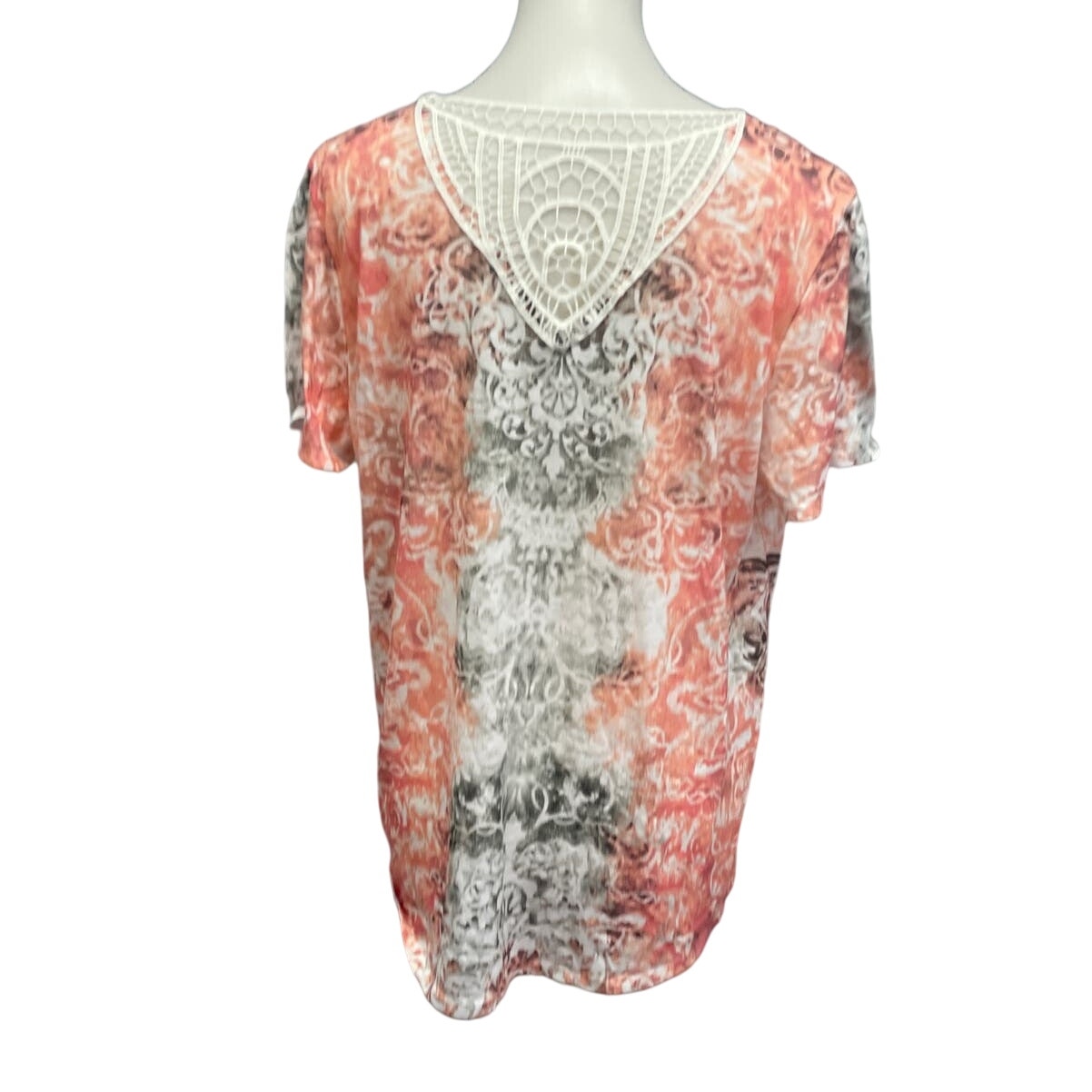 Time & Tru Womens Large Rhinestone Lace Scrollwork Short Sleeve Polyester Tee