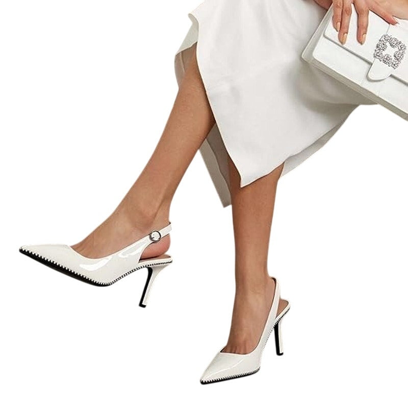 Zamikoo Womens Size 12 White 3.5" Heels Slingback Closed Pointed Toe Shoes
