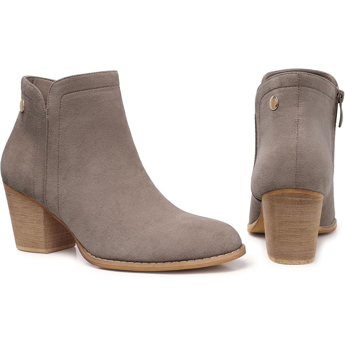 Shibever Womens Size 6 Tan Faux Suede Side Zip 2.5" Heel Ankle Boots Booties