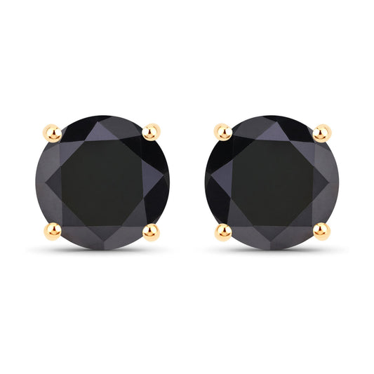 4.91 Carat Genuine Black Diamond 14K Yellow Gold Earrings