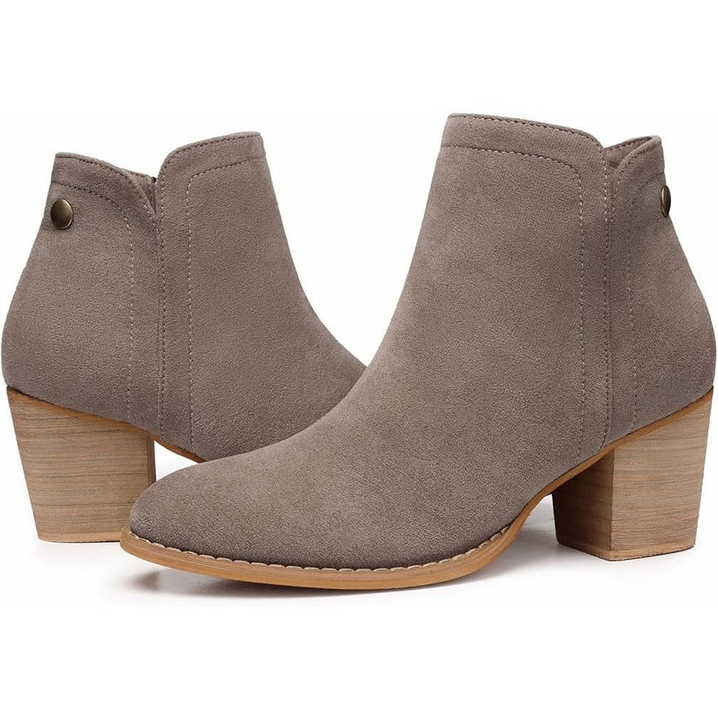Shibever Womens Size 6 Tan Faux Suede Side Zip 2.5" Heel Ankle Boots Booties