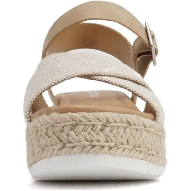 Soda Womens 8.5 FIRELY Tan Canvas Open Toe Ankle Strap 2.25" Platform Sandals