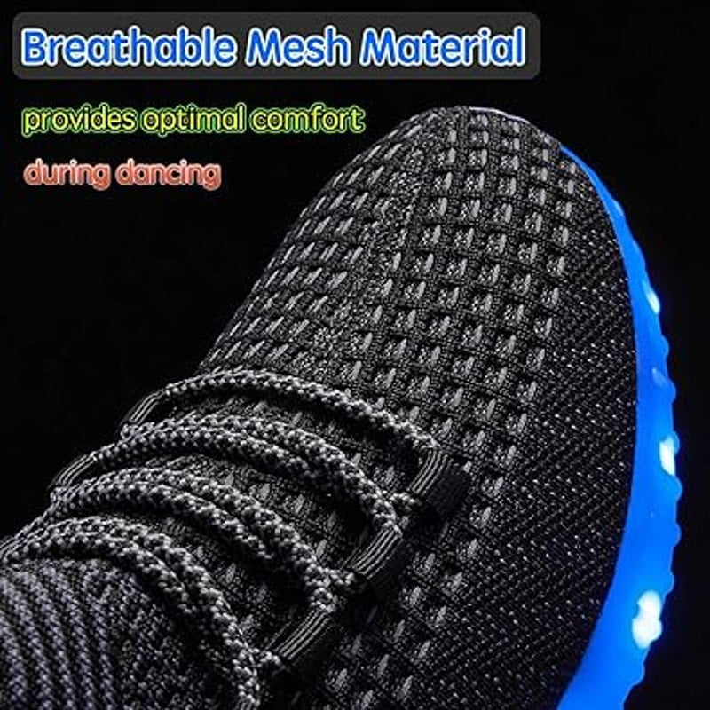 Mens Size 12 Black Mesh Rechargeable Light Up Halloween Lace Up Sneaker Shoes