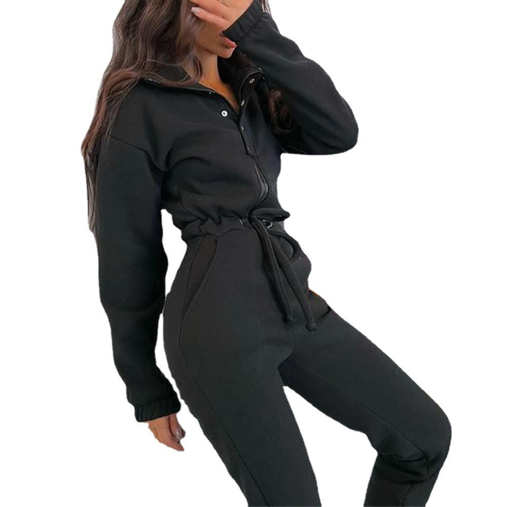 Stand-up Collar Cinched Leisure Jumpsuit