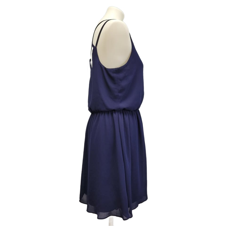By & By Womens Large Navy Blue 100% Polyester Spaghetti Strap Fit & Flare Dress