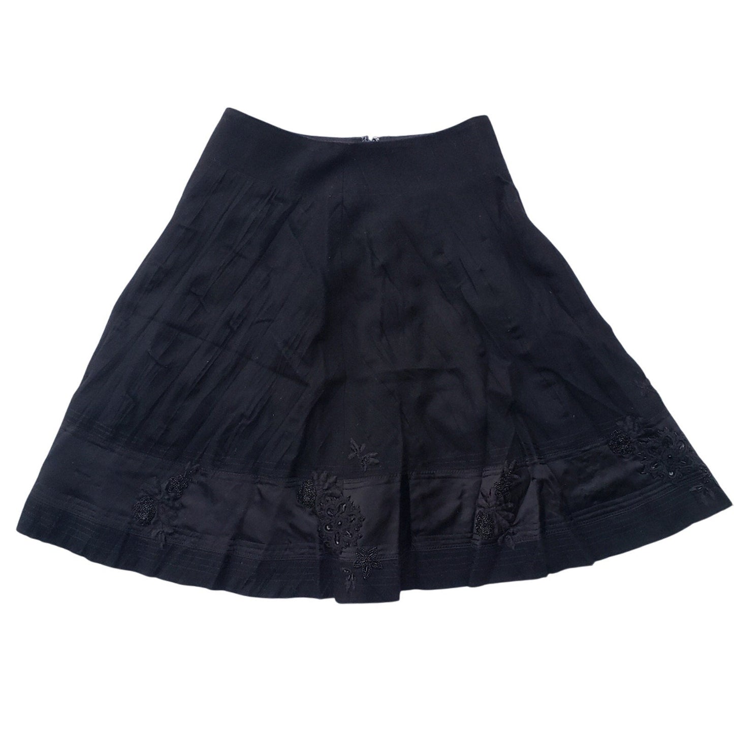 Banana Republic Womens Small Black Wool Blend Floral Beaded Lined Side Zip Skirt