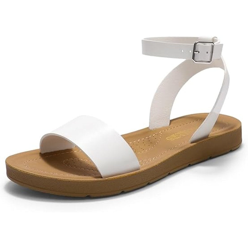 Dream Pairs Womens Size 7 White Sandal Ankle Buckle Strap Open Round Toe Shoes