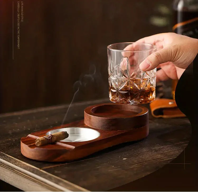Wooden Cigar Ashtray Coaster and Holder for Gifts
