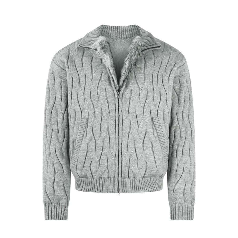 Carved Velvet Stand Up Collar Sweater