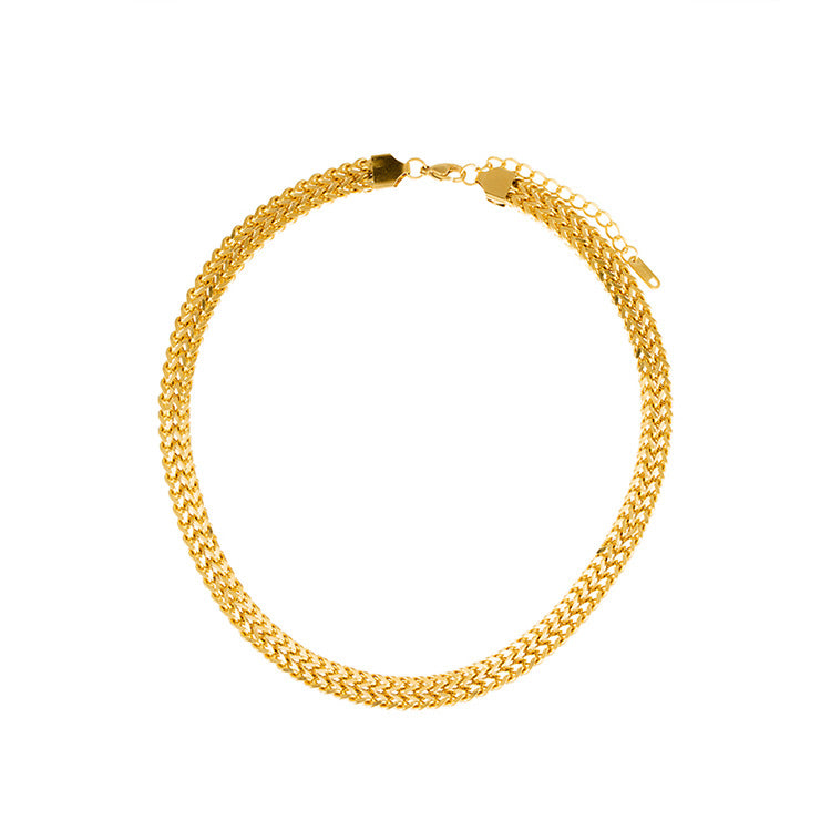 Titanium  Steel Double Layer Flat Metal Texture Collar Necklace For Women Party Gift Bijoux Acier Inoxidable