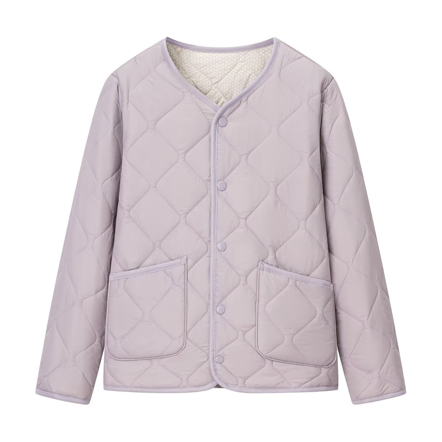 Versatile round neck diamond grid cotton jacket