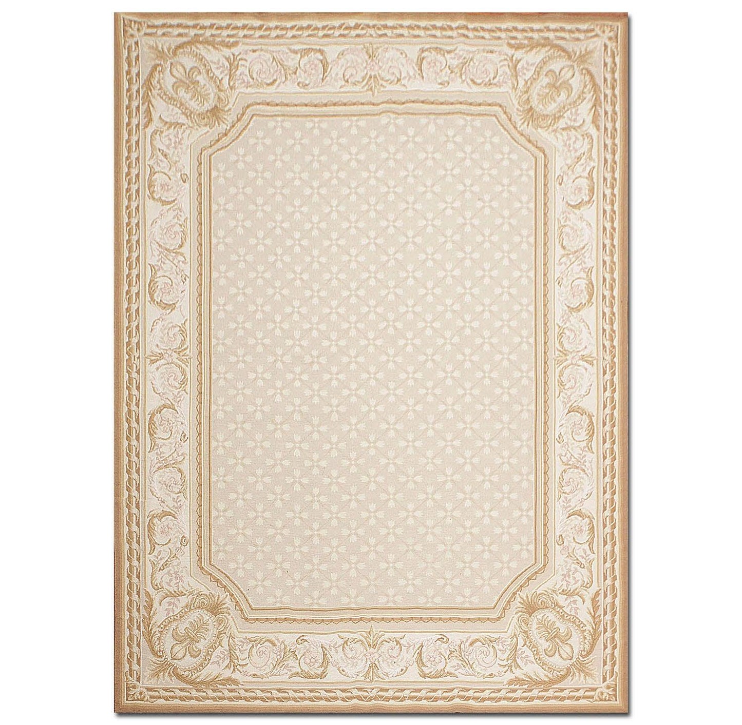Hand Woven Aubusson 100% Wool Traditional Oriental Area Rug Beige 5'11" x 8'7"-1