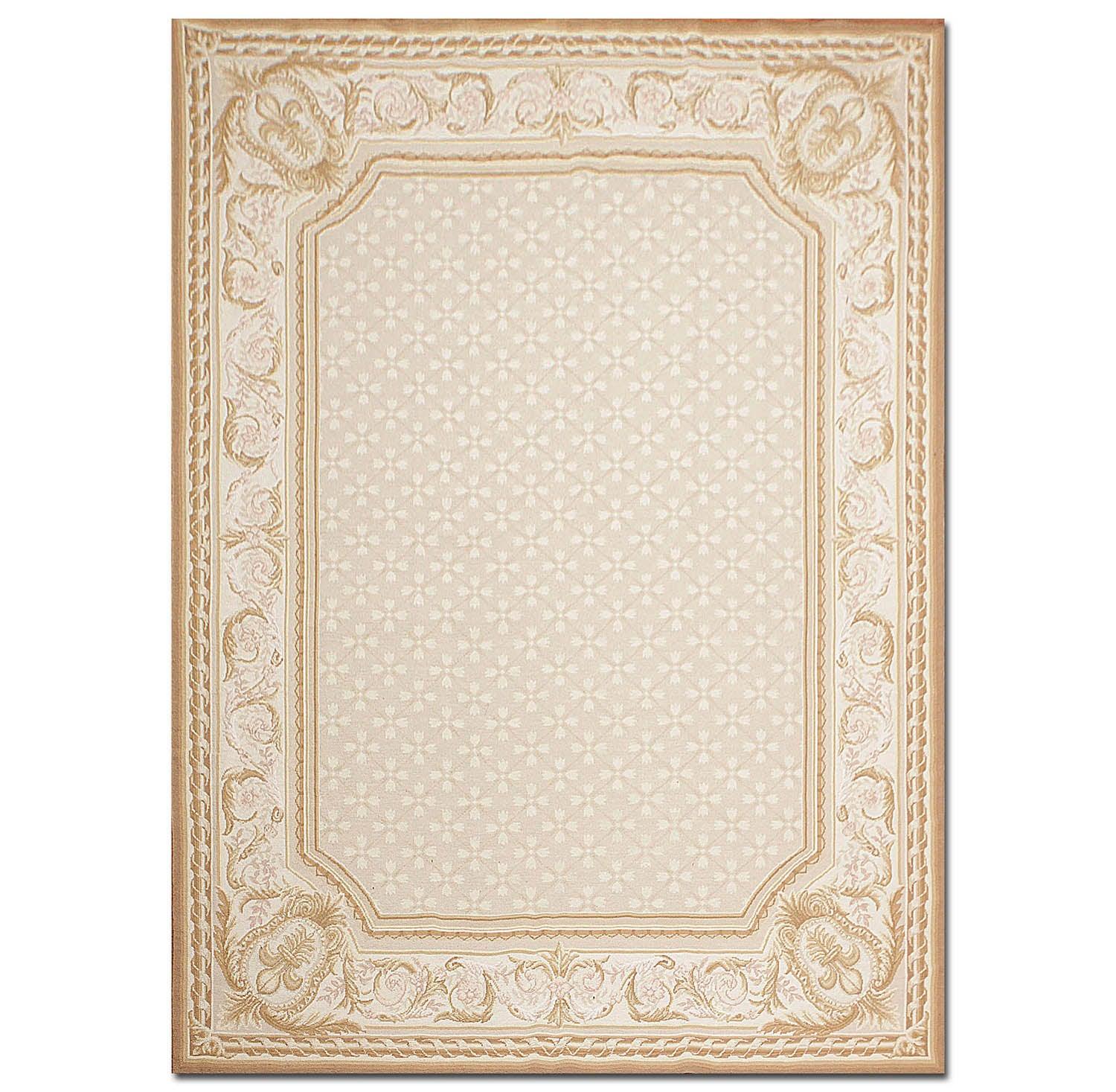 Hand Woven Aubusson 100% Wool Traditional Oriental Area Rug Beige 5'11" x 8'7"-1