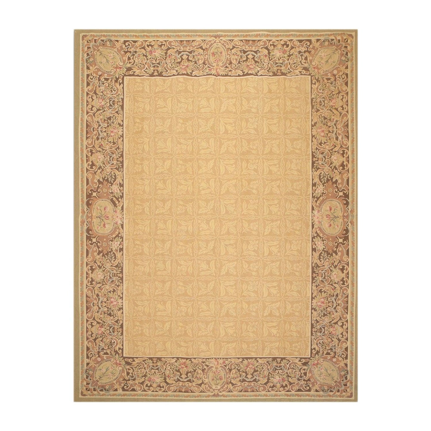 8’1"x11’6" Hand Woven 100% wool French Aubusson Needlepoint Area Rug Gold-0