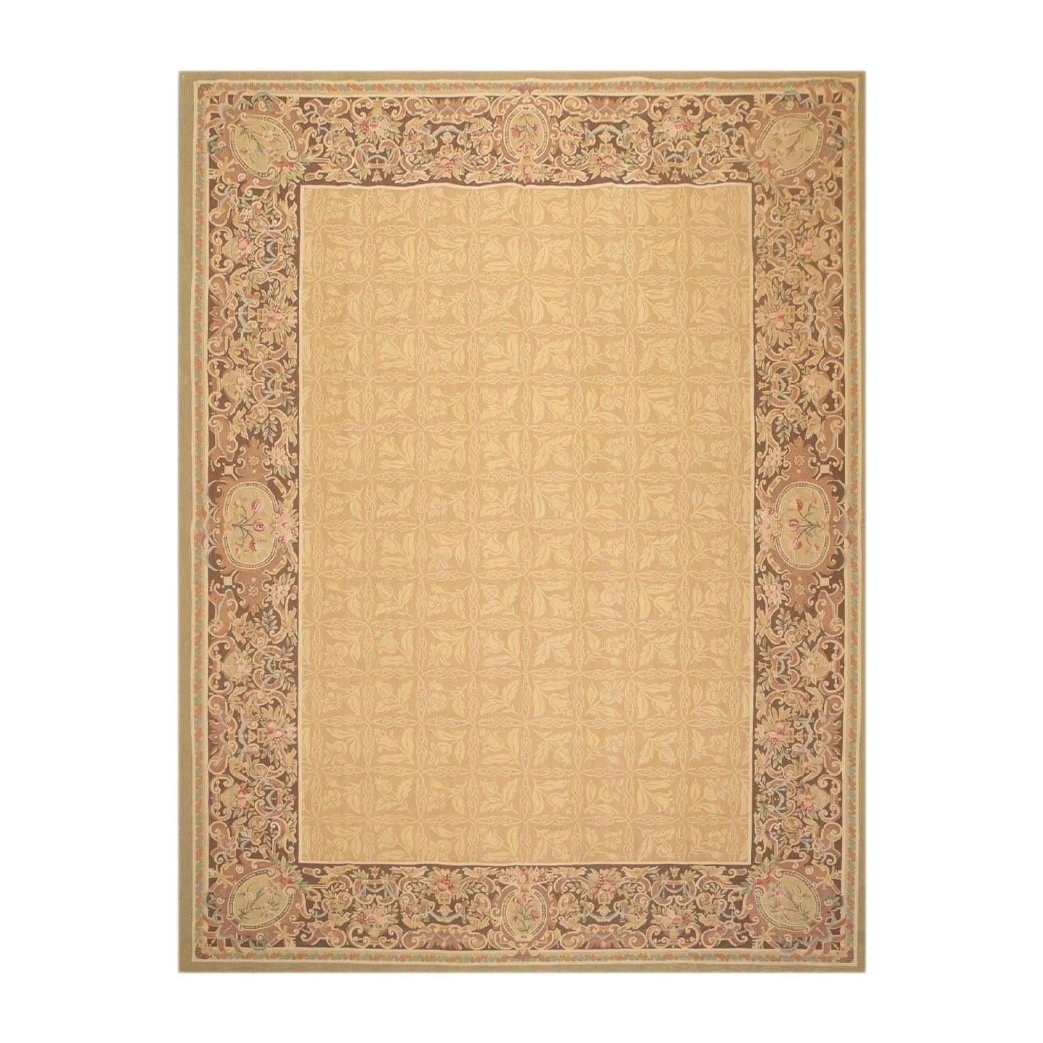 8’1"x11’6" Hand Woven 100% wool French Aubusson Needlepoint Area Rug Gold-0