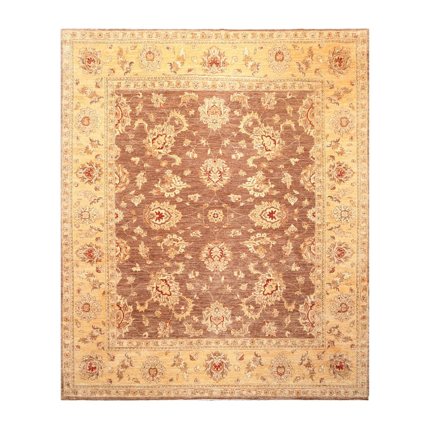 8'1" x 9’11" Hand Knotted Peshawar Stone wash 100% Wool Oriental Area Rug Brown-0