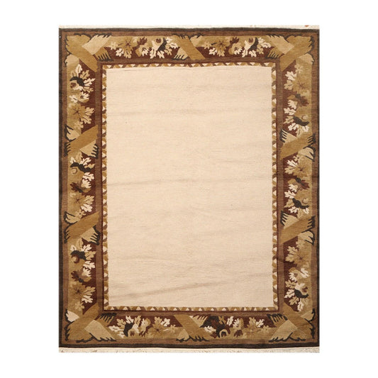 5'9" x 8'1" Hand Knotted Classic Loop/Cut Pile Tibetan Oriental Area Rug Beige-0