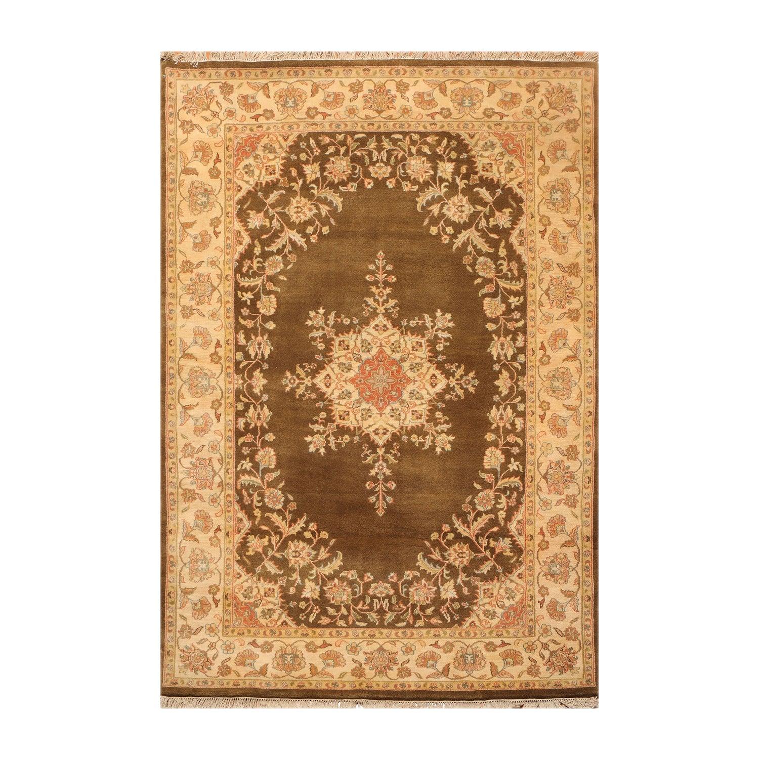 5' x 7'9" Hand Knotted Kermann Traditional 100% Wool Persian Oriental Area rug Mocha-0