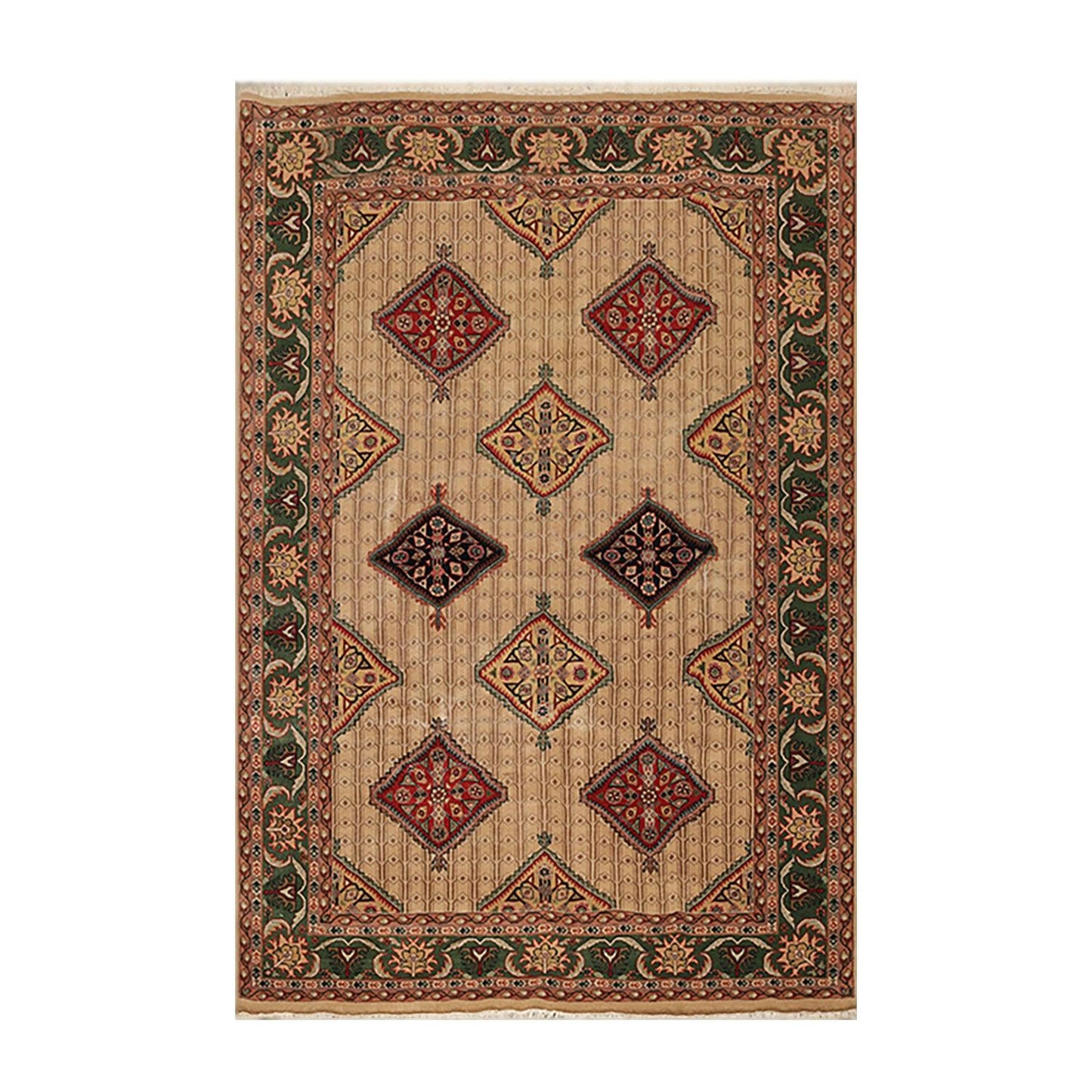 6' x 8'10" Hand Knotted Superfine 100% Wool Traditional Oriental Area Rug Beige-0
