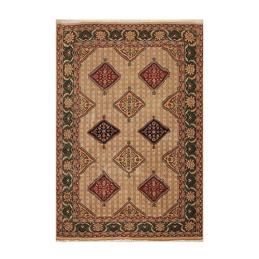 6' x 8'10" Hand Knotted Superfine 100% Wool Traditional Oriental Area Rug Beige-0