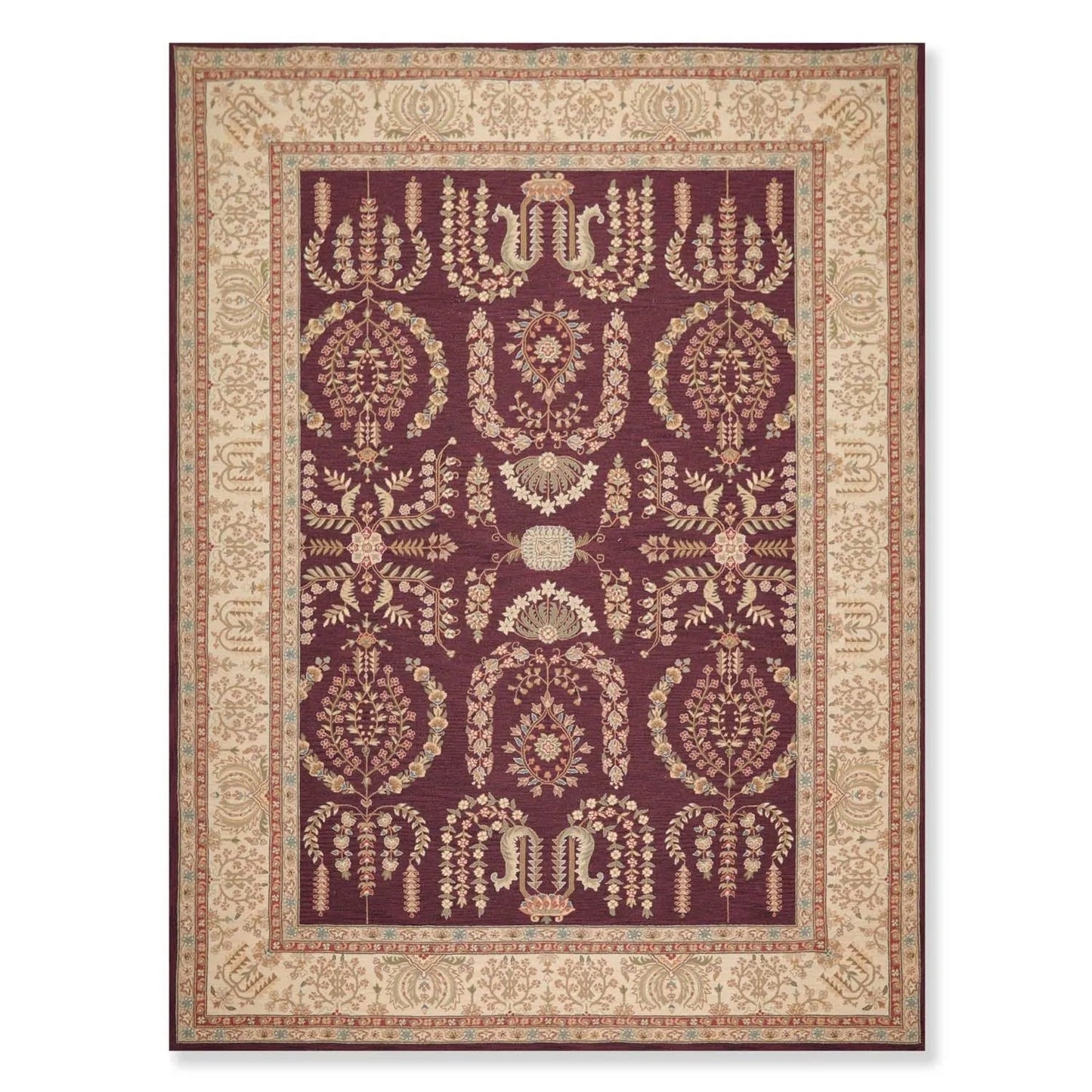 9x12 Aubergine Hand Hooked French Aubusson 100% Wool Traditional Oriental Area rug-0