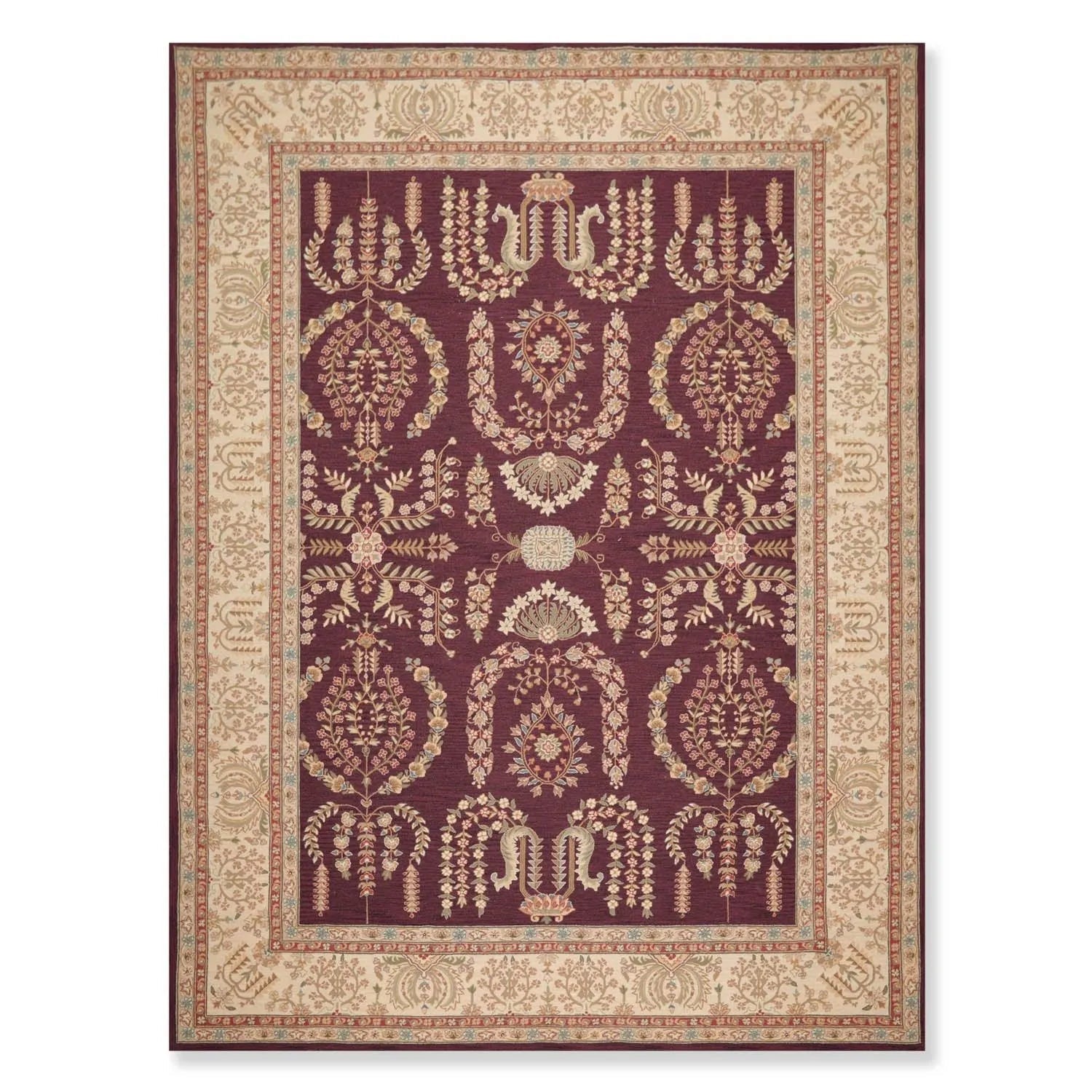 9x12 Aubergine Hand Hooked French Aubusson 100% Wool Traditional Oriental Area rug-0