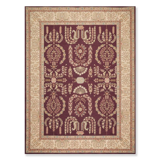 9x12 Aubergine Hand Hooked French Aubusson 100% Wool Traditional Oriental Area rug-0