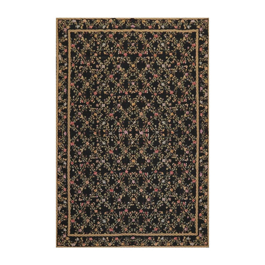 6x9 Black Hand Woven Wool French Aubusson Needlepoint Flat pile Oriental Area Rug-0
