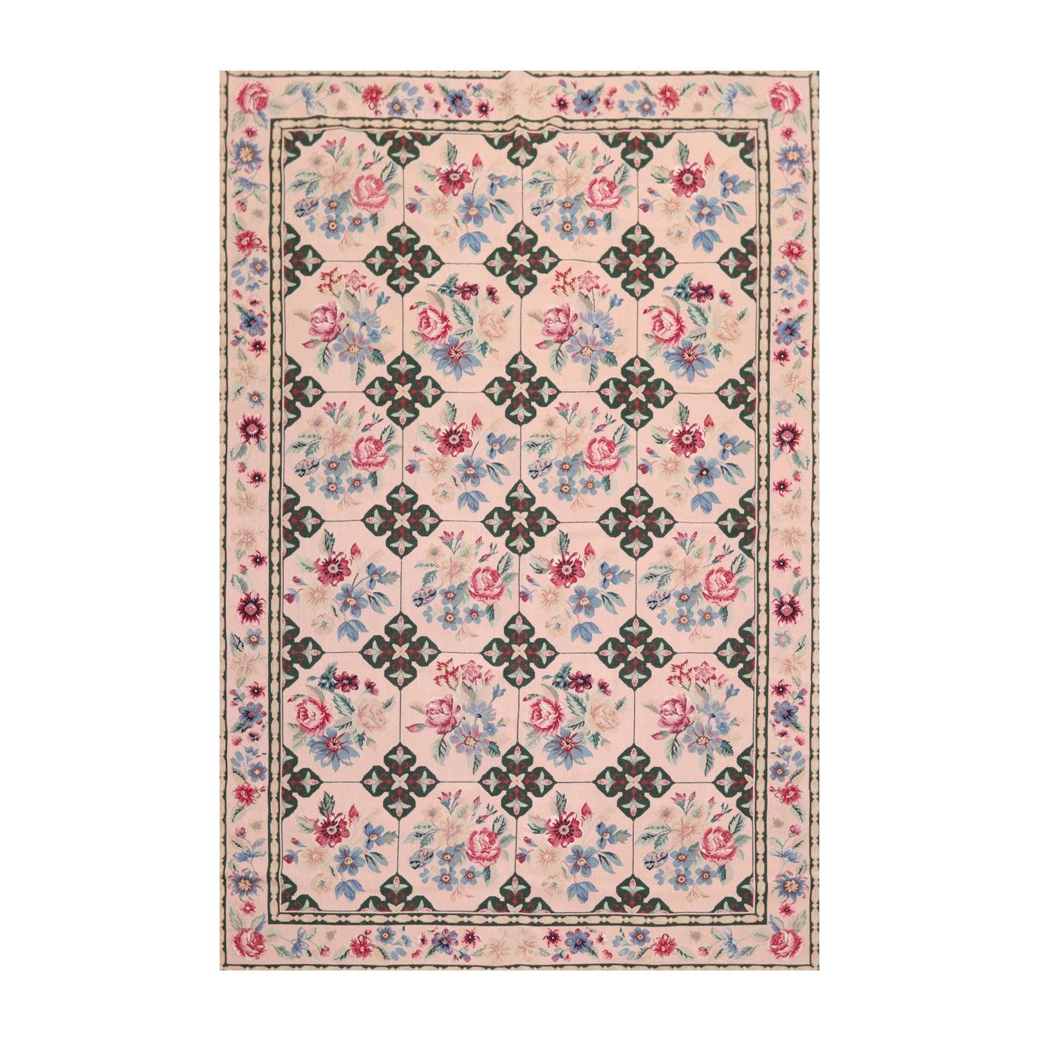 5'9" x 8'9" Hand Woven Traditional French Aubusson Needlepoint Area Rug Apricot-0
