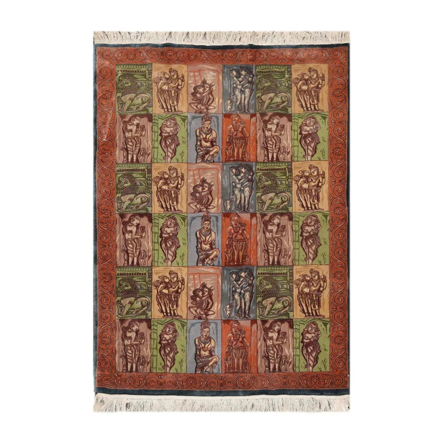 4' x 6' Hand Knotted 300 KPSI Kamasutra Panel Quam Wool Traditional Area Rug Blue-0