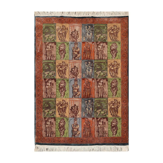 4' x 6' Hand Knotted 300 KPSI Kamasutra Panel Quam Wool Traditional Area Rug Blue-0