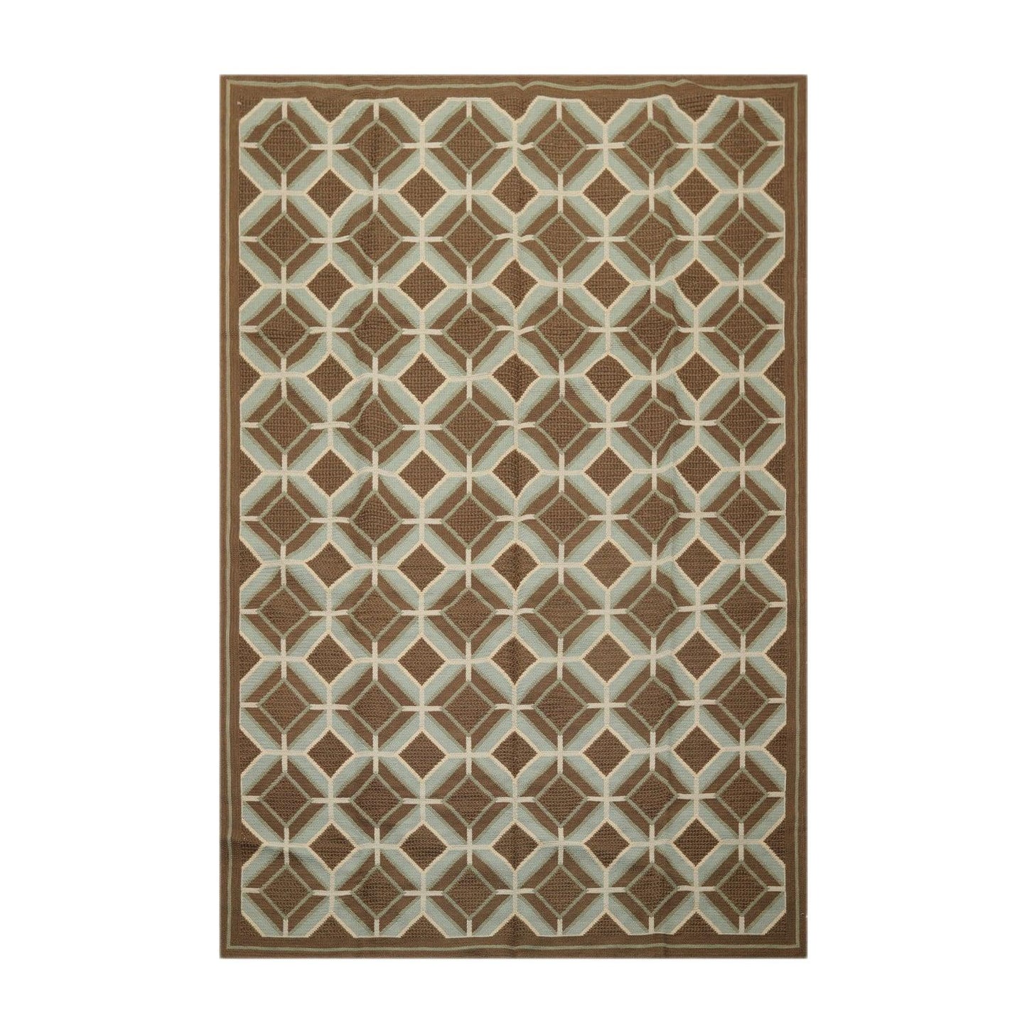 6' x 9'4" Hand Woven Portuguese French Aubusson Flat Weave Wool Area Rug Brown-0