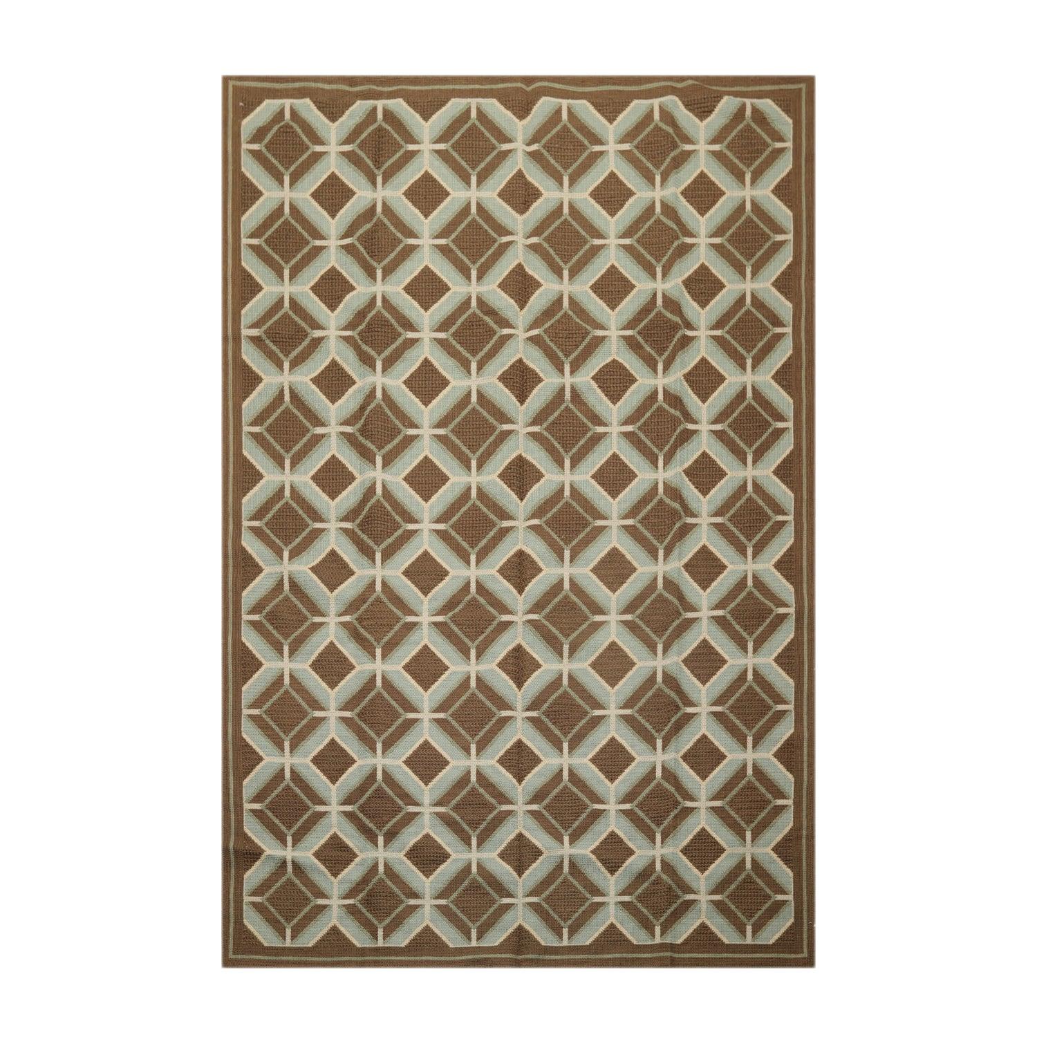 6' x 9'4" Hand Woven Portuguese French Aubusson Flat Weave Wool Area Rug Brown-0