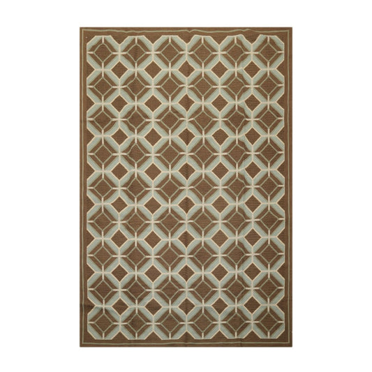 6' x 9'4" Hand Woven Portuguese French Aubusson Flat Weave Wool Area Rug Brown-0