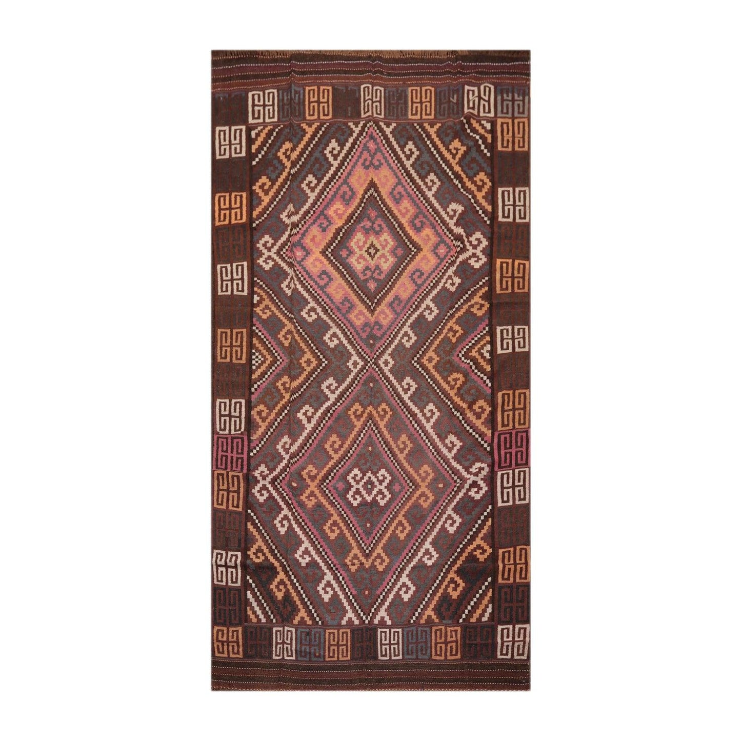6'4"x11'8" Hand Woven Afghan Kilim Southwestern Runner Oriental Area Rug Brown-0
