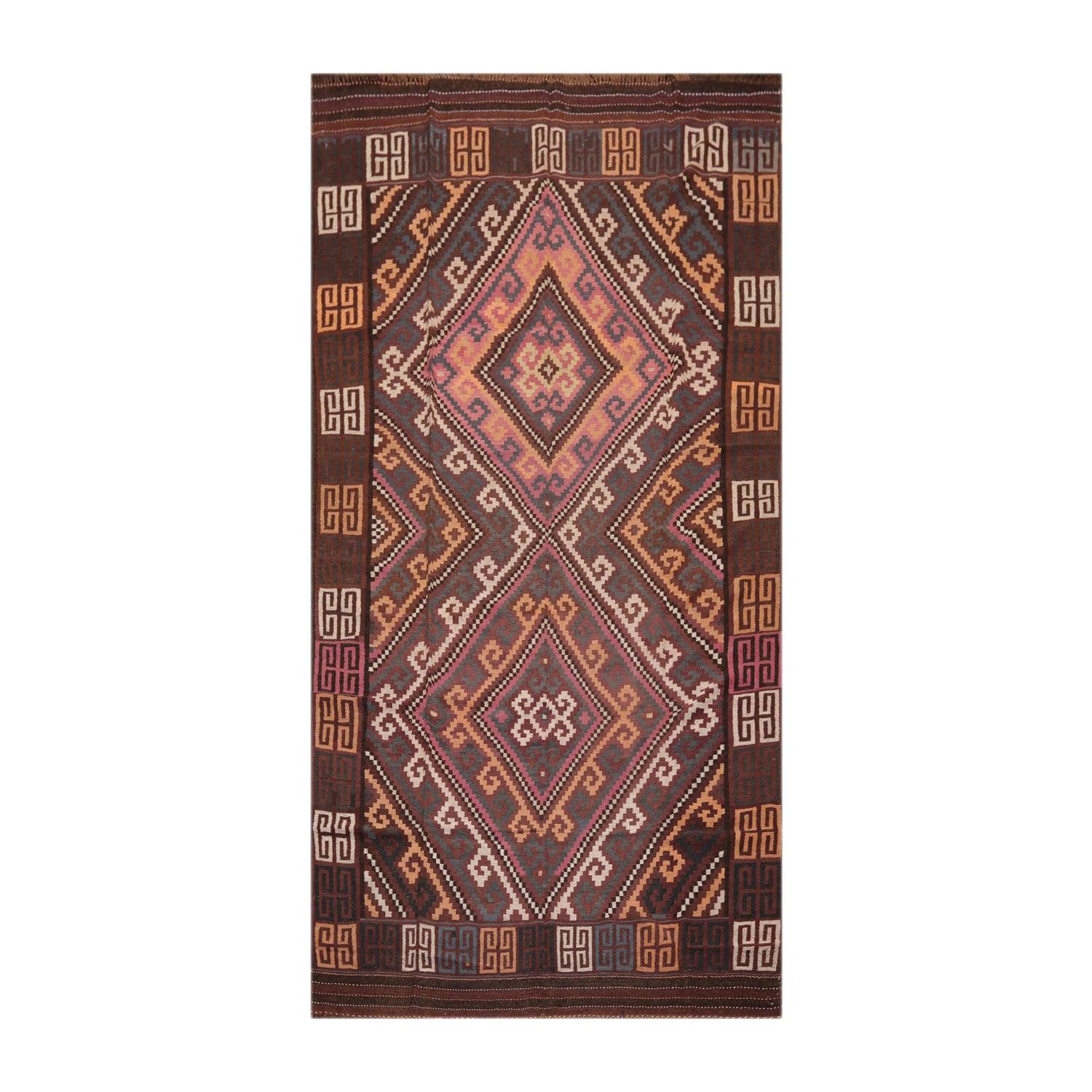 6'4"x11'8" Hand Woven Afghan Kilim Southwestern Runner Oriental Area Rug Brown-0