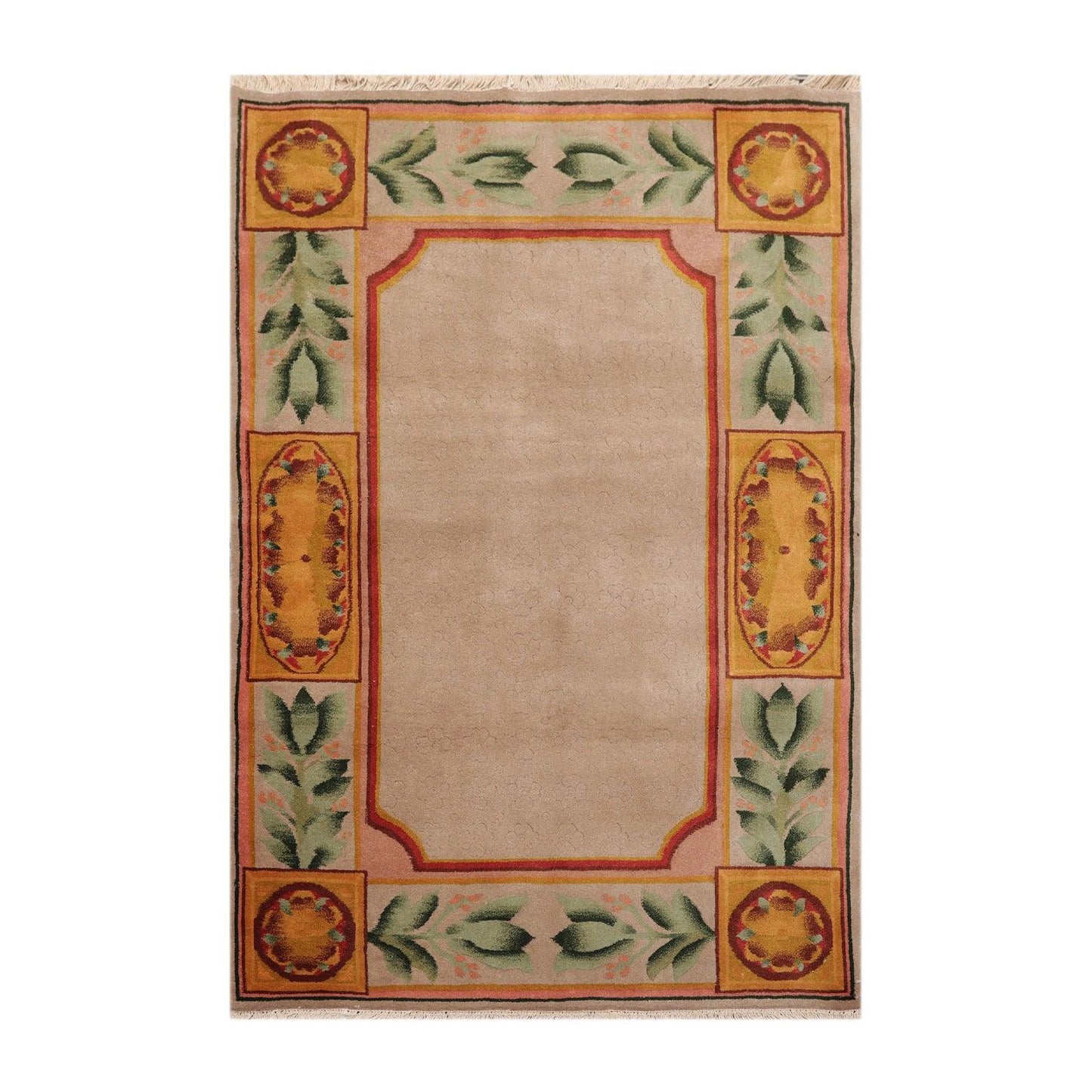 3'9" x 5'9" Hand Knotted 100% Wool Traditional Tibetan Oriental Area Rug Taupe-0