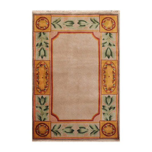 3'9" x 5'9" Hand Knotted 100% Wool Traditional Tibetan Oriental Area Rug Taupe-0