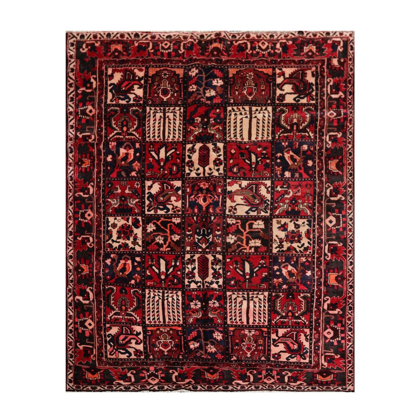 6'7" x 10' Hand Knotted Multi Panel Bhaktiari Traditional Oriental Area Rug Red-1