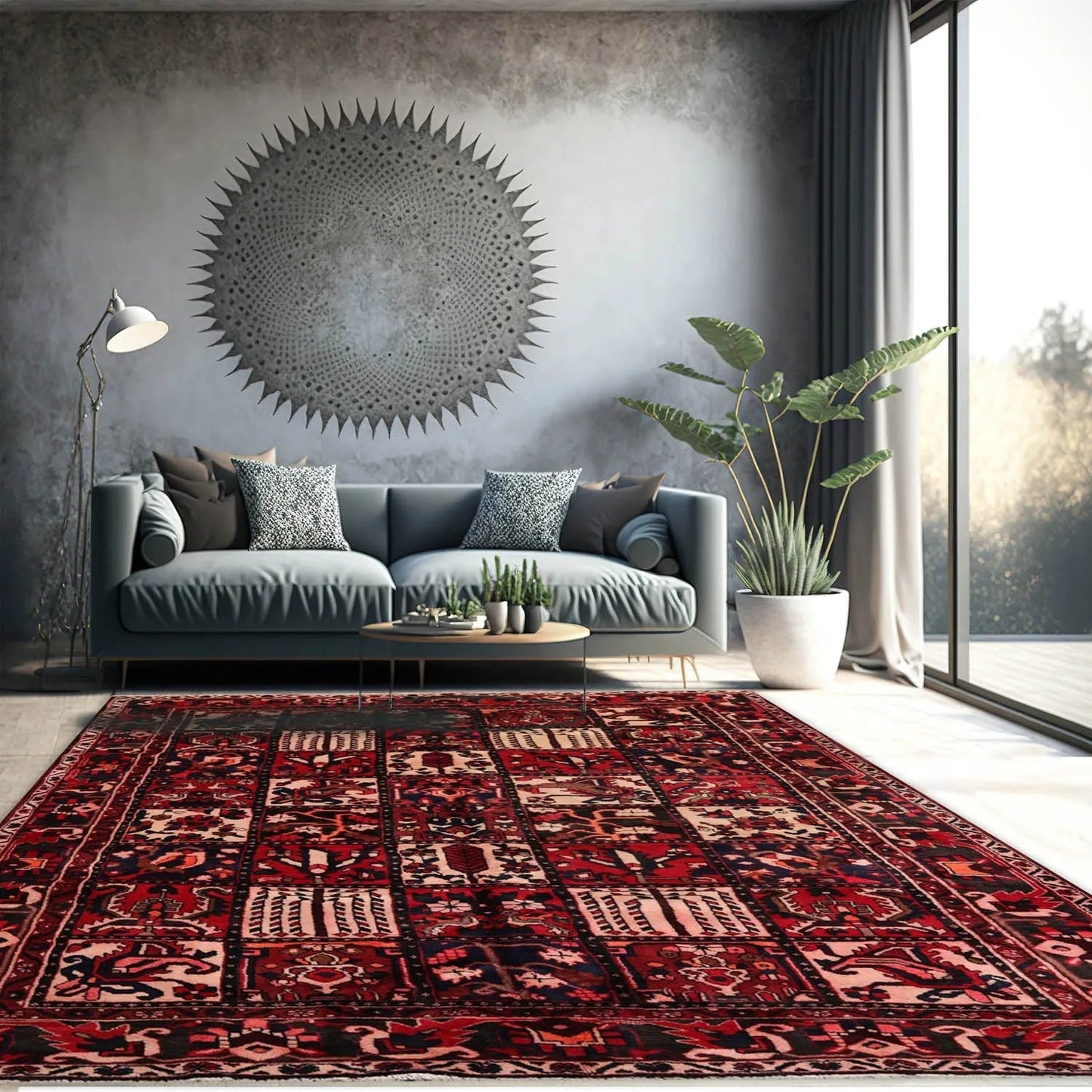 6'7" x 10' Hand Knotted Multi Panel Bhaktiari Traditional Oriental Area Rug Red-0