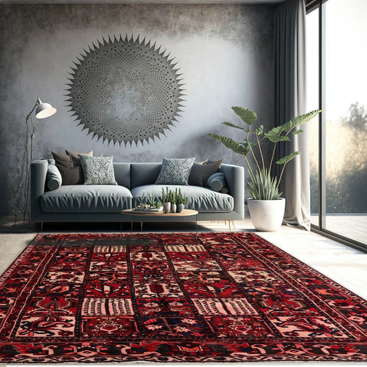 6'7" x 10' Hand Knotted Multi Panel Bhaktiari Traditional Oriental Area Rug Red-0