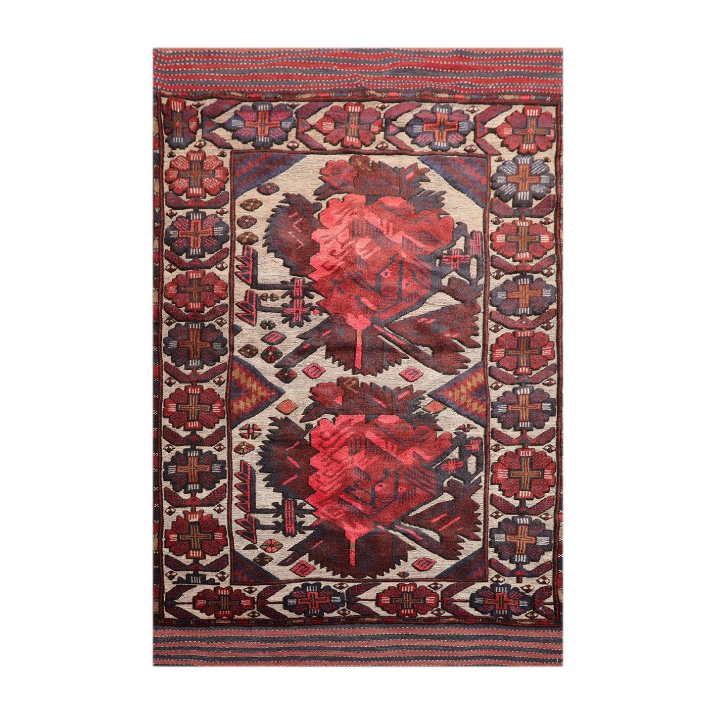 4'2" x 6'4" Antique Hand Knotted Wool High low Pile Oriental Area Rug Beige-0