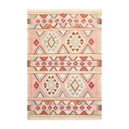 3'9" x 5'9" Hand Woven Wool Southwestern Turkish Kilim Oriental Area Rug Beige-0