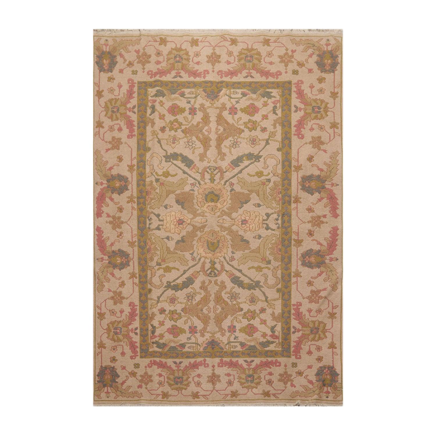 5'9" x 8'9" Hand Knotted Reversible 100% Wool Tibetan Area Rug Tan-0