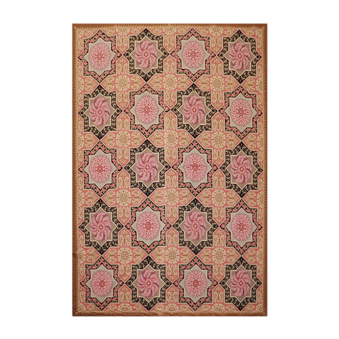 6'1" x 9'3" Hand Woven Wool Classic French Aubusson Needlepoint Area Rug Rose-0