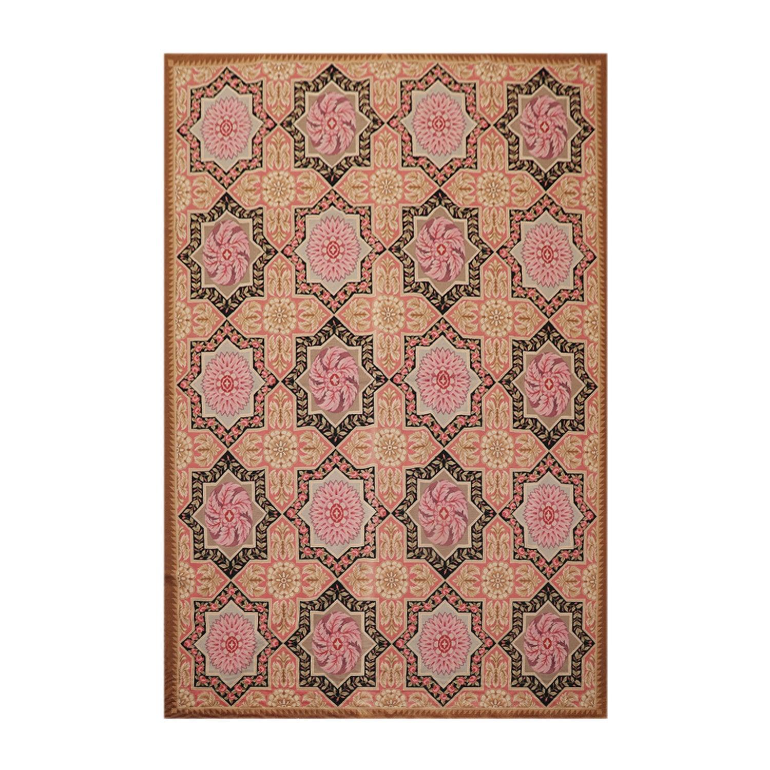 6'1" x 9'3" Hand Woven Wool Classic French Aubusson Needlepoint Area Rug Rose-0