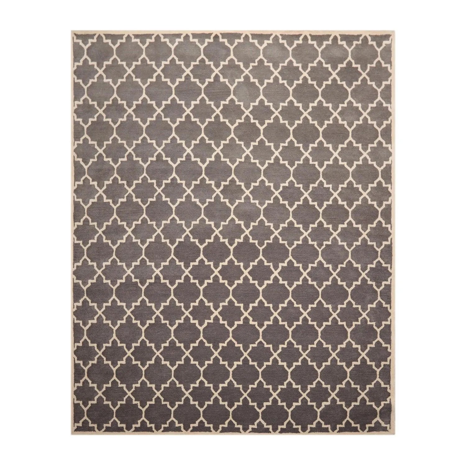 8 x 10 Handmade 100% Wool Traditional Oriental Area rug Modern Gray & Ivory-0