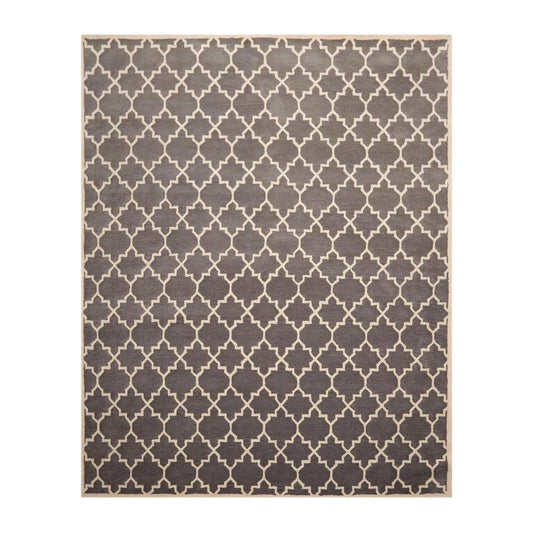 8 x 10 Handmade 100% Wool Traditional Oriental Area rug Modern Gray & Ivory-0